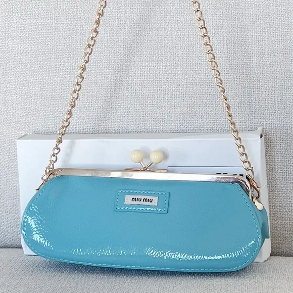 Miu Miu Blue Cosmetic Pouch with Chain - Picture 3 of 7
